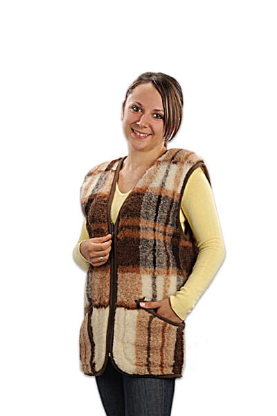 Kamizelka Wełniana Zamek - Brązowa Krata Wzór:1 - Wooltex.pl