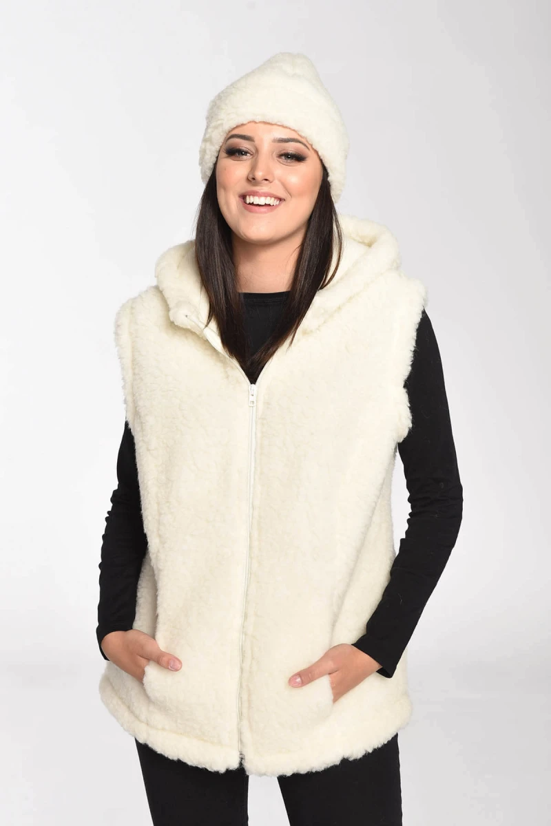 Kamizelka Wełniana Agnieszka - Ecru - Wooltex.pl