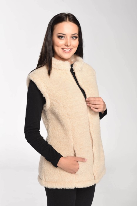 Kamizelka Wełniana Basia - Beżowa - Wooltex.pl