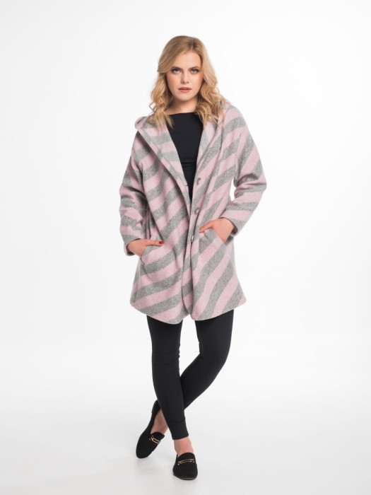 Sweter w ukośne pasy różowy
