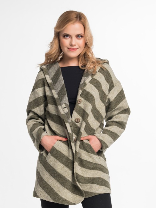 Sweter w ukośne pasy oliwkowy