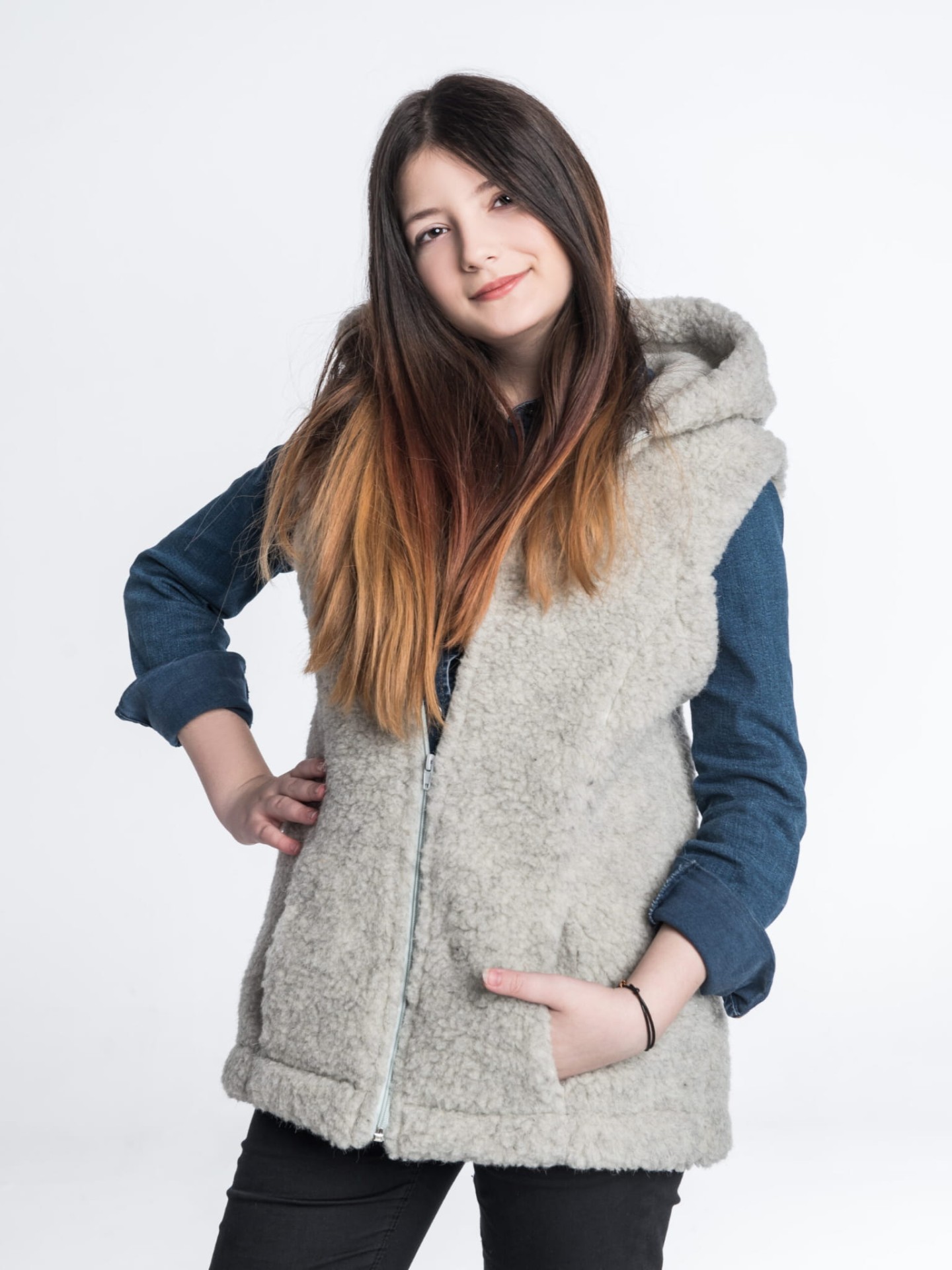 Kamizelka Wełniana Agnieszka - Popielata - Wooltex.pl