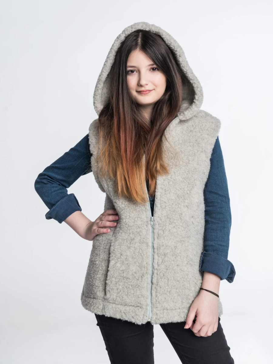 Kamizelka Wełniana Agnieszka - Popielata - Wooltex.pl