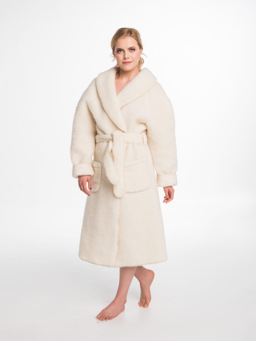 Szlafrok Wełniany - Ecru - Wooltex.pl