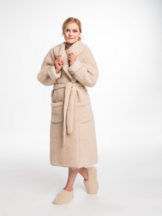 Szlafrok Wełniany - Beż - Wooltex.pl