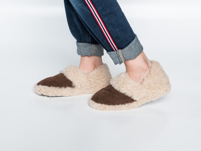 Kapcie Wełniane Pełne - Brązowy - Wooltex.pl