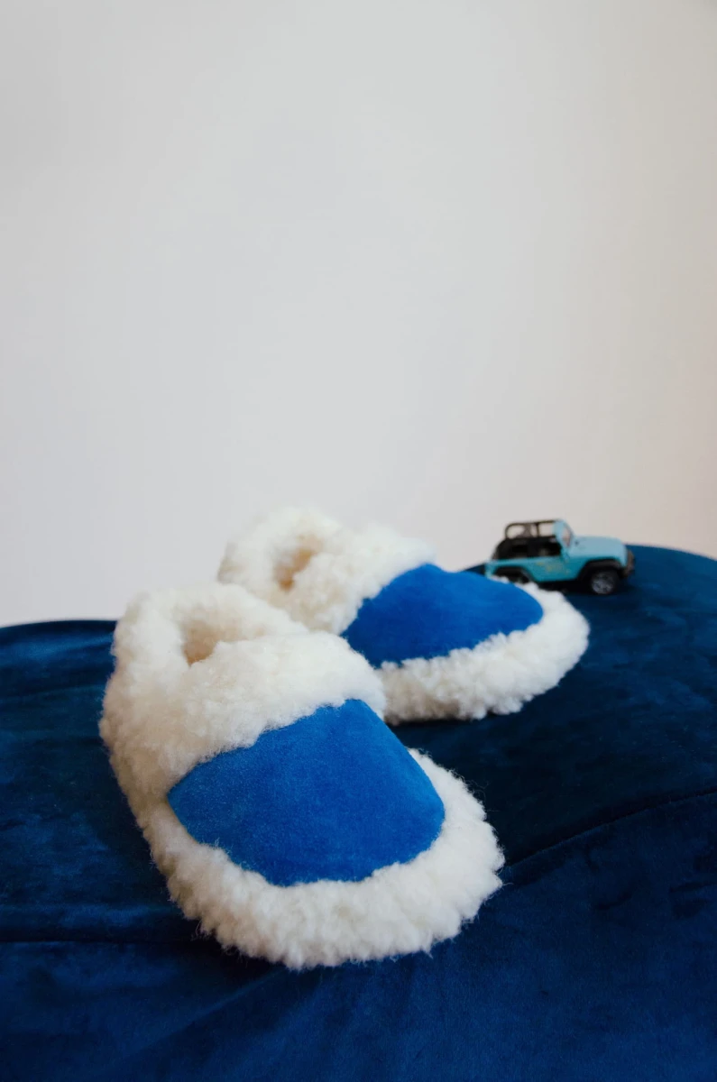 Kapcie Dziecięce Pełne - Niebieskie - Wooltex