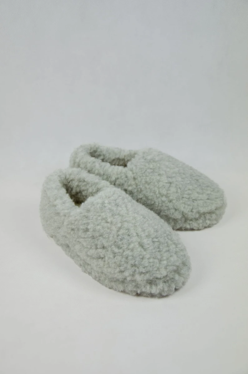 Kapcie Wełniane Runo - Popielaty - Wooltex.pl