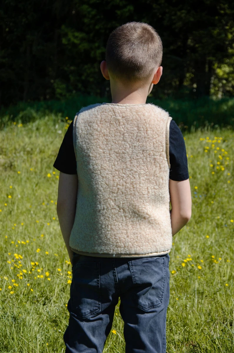 Kamizelka Wełniana Dziecięca - Beżowa - Wooltex.pl