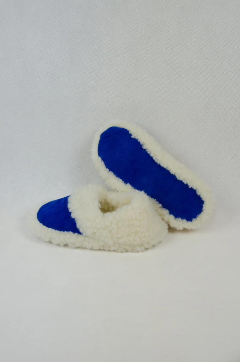 Kapcie Wełniane Pełne - Niebieski - Wooltex.pl