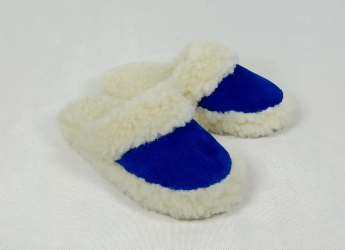 Kapcie Wełniane Wsuwane - Niebieski - Wooltex.pl