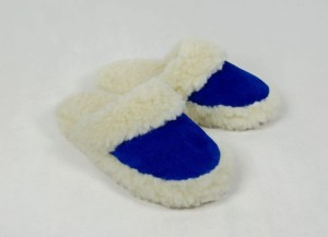 Kapcie Wełniane Wsuwane - Niebieski - Wooltex.pl
