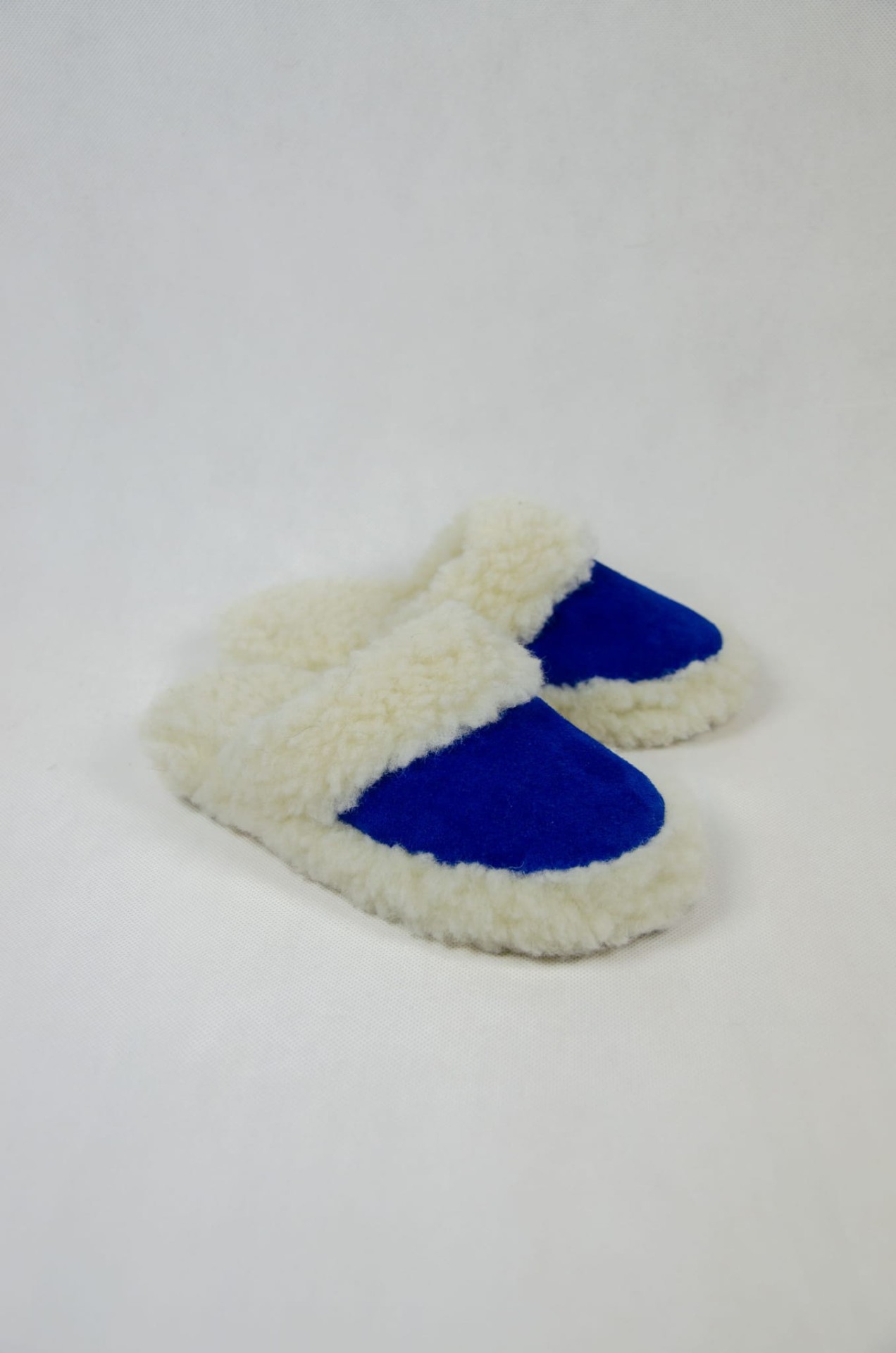 Kapcie Wełniane Wsuwane - Niebieski - Wooltex.pl