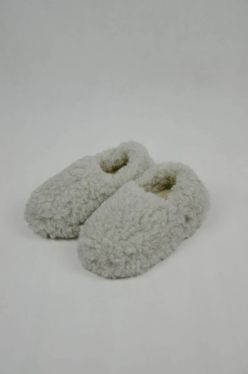Kapcie Dziecięce Runo - Popielate - Wooltex