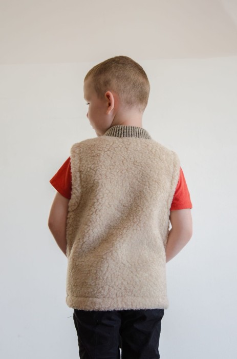 Kamizelka Wełniana Dziecięca ze stójką - Beżowa - Wooltex.pl