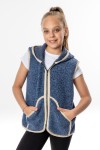 Kamizelka wełniana dla dzieci z kapturem i uszkami Granatowa Runo-Styl