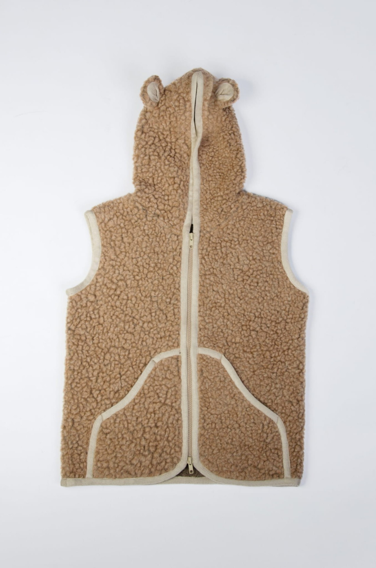 Kamizelka Wełniana Dziecięca Kaptur - Beżowa