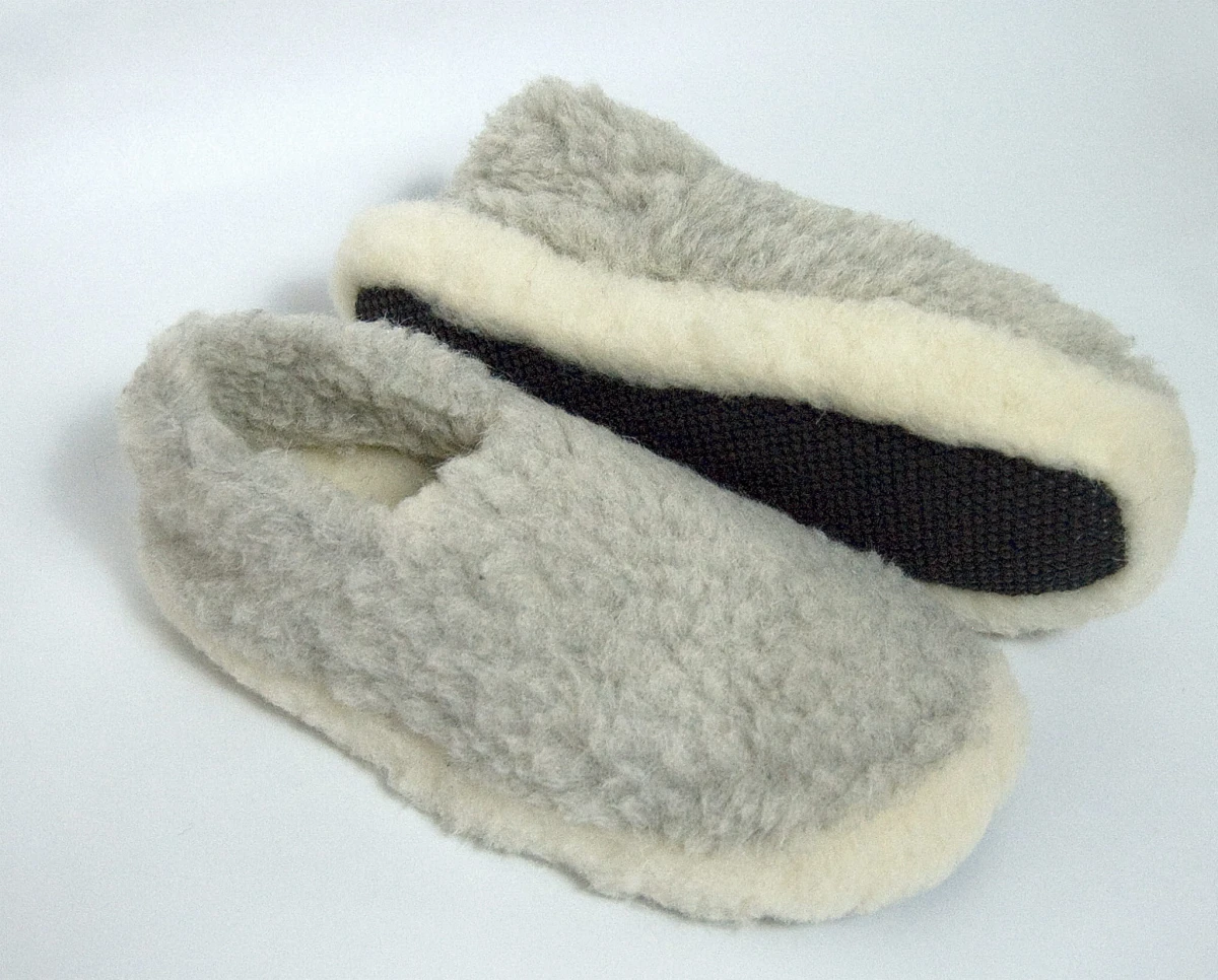 Kapcie Wełniane Runo - Popielaty - Wooltex.pl