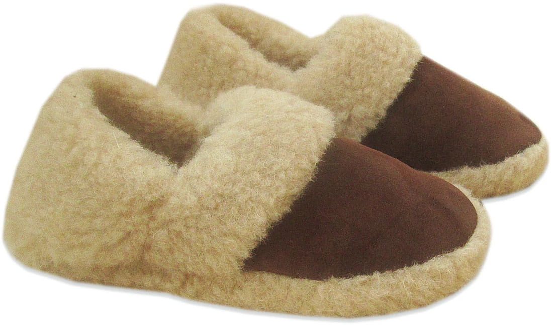 Kapcie Wełniane Pełne - Brązowy - Wooltex.pl